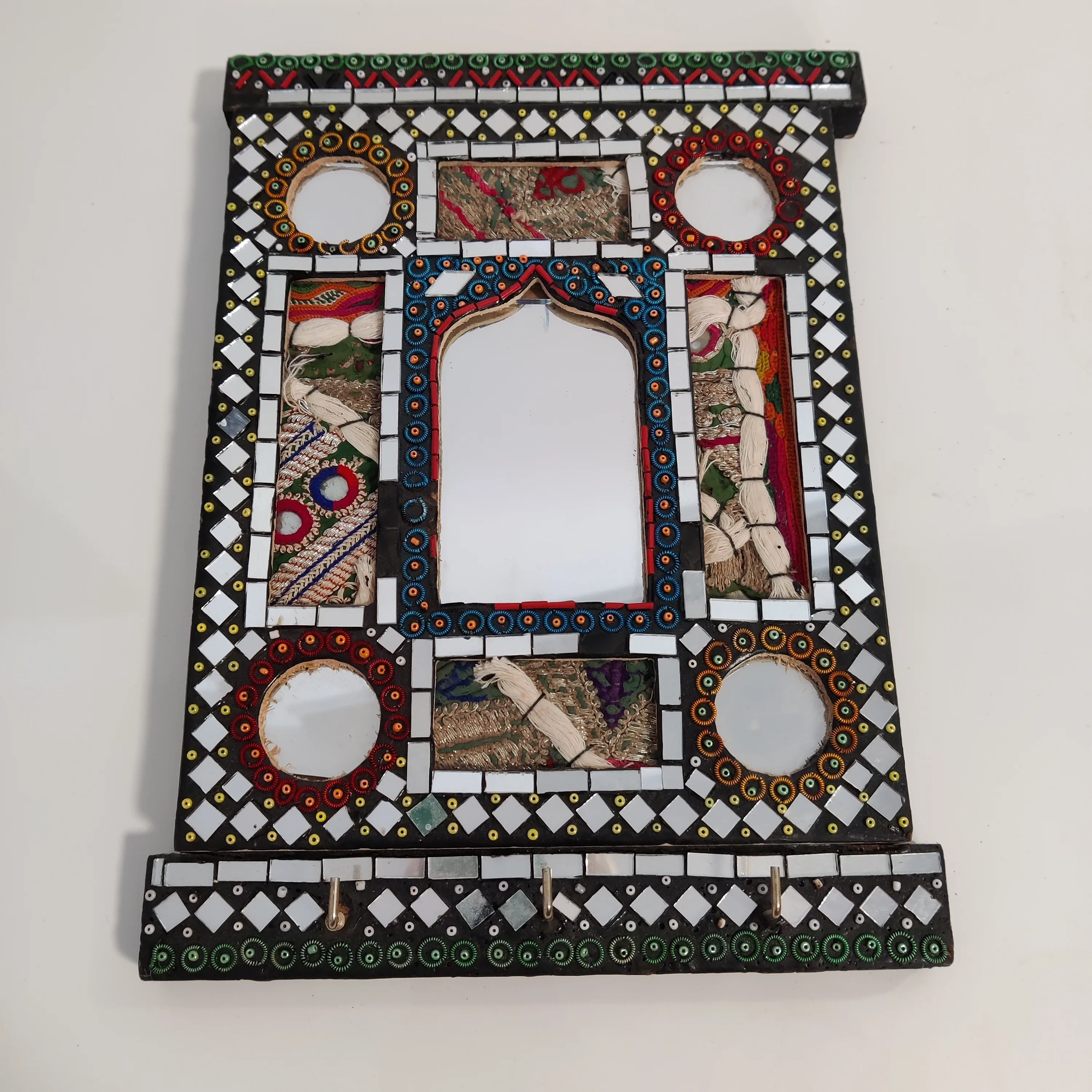 Handmade Indian Mosaic Mirror Wall Decor Boho Folk Art thumbnail
