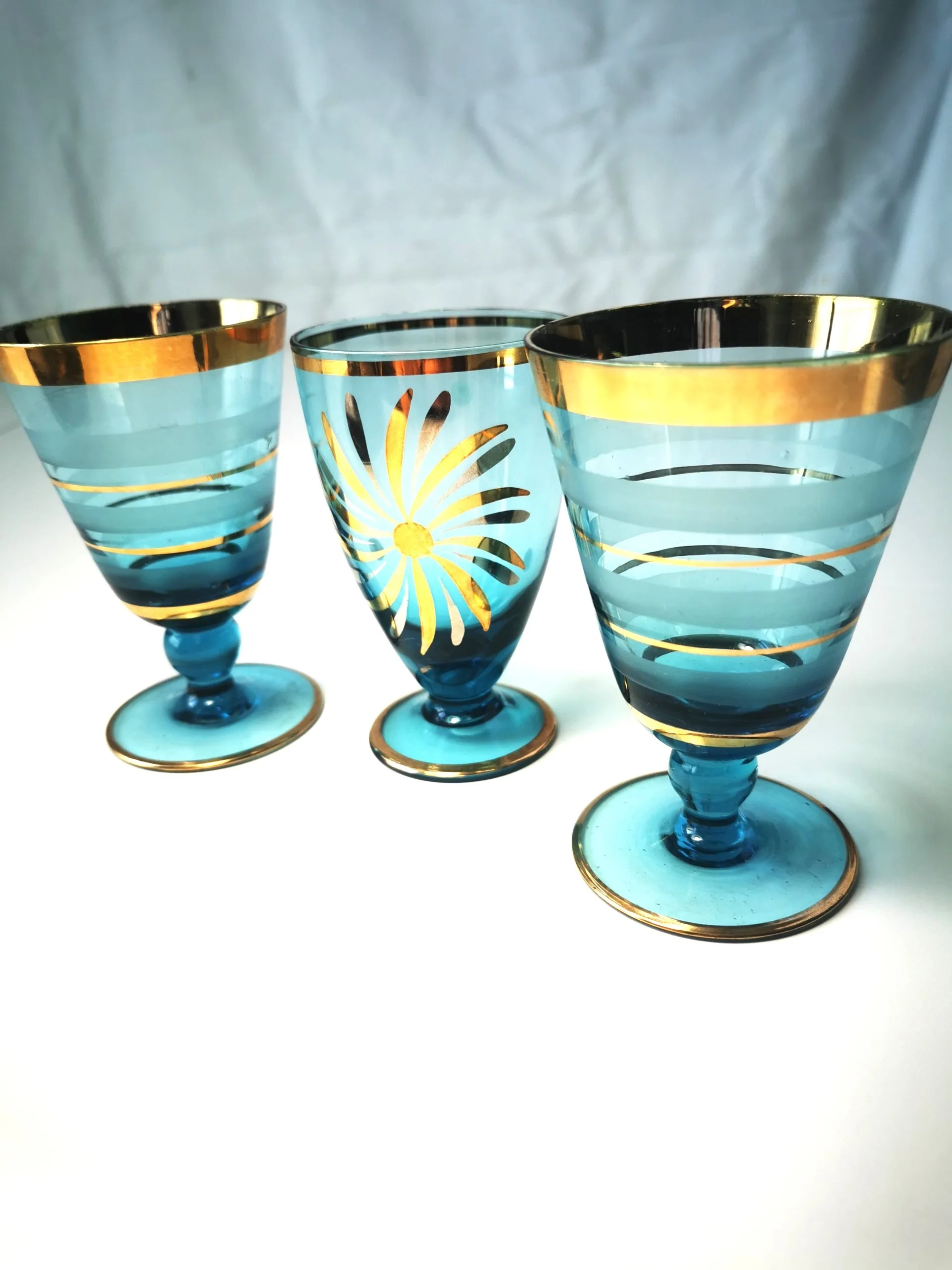 Turquoise Glassware with Gold Accents - Elegant Collectible Set image indicator(8)