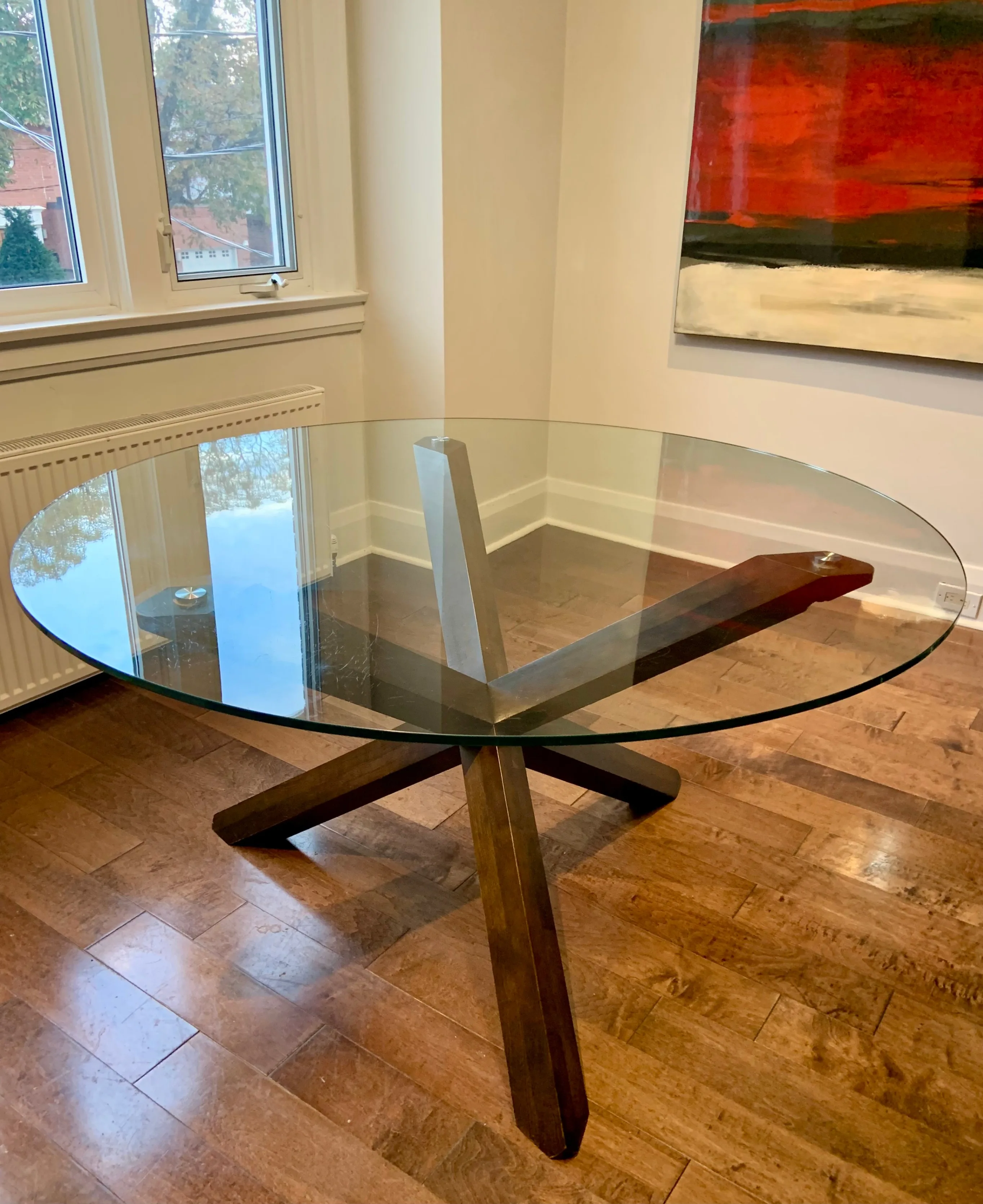 54" Round Glass Desktop Pedestal Dining Table w/ Solid Base