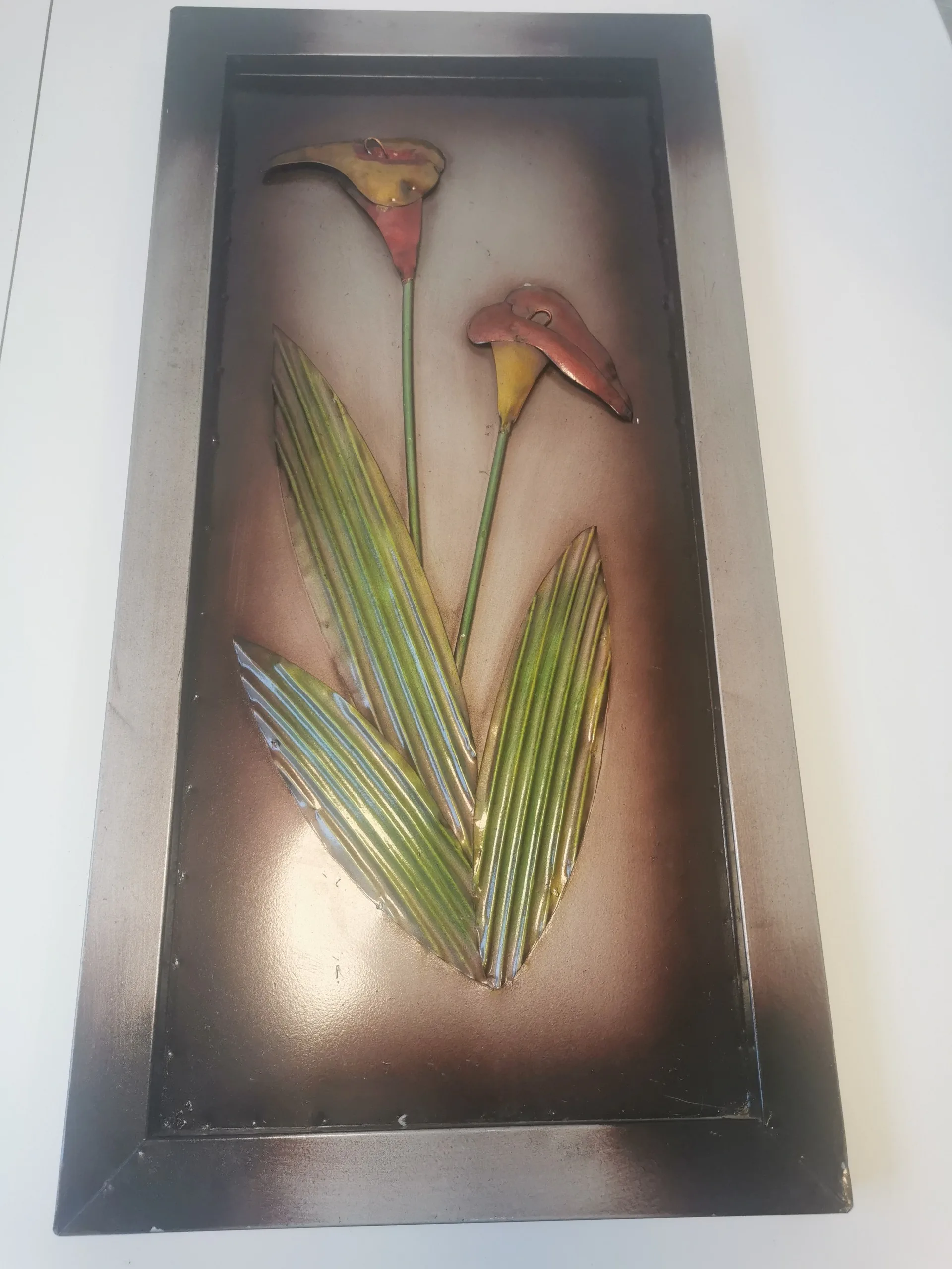 Vintage Steel Flower Wall Art - 1960s Floral Metal Art Panels image indicator(6)