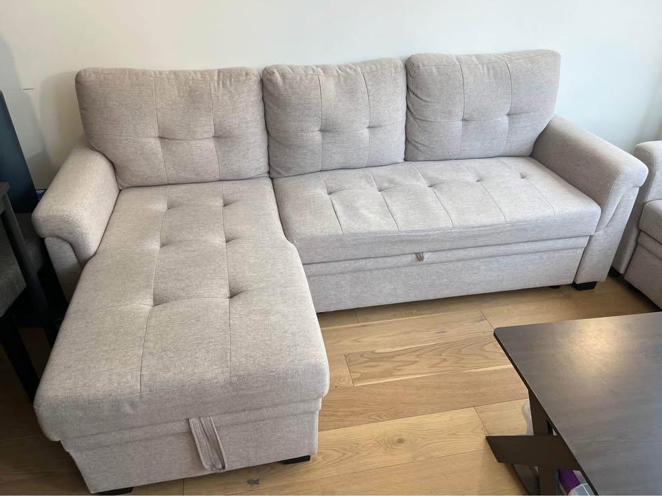 Linen Reversible Sleeper Sofa with Storage - photo 4