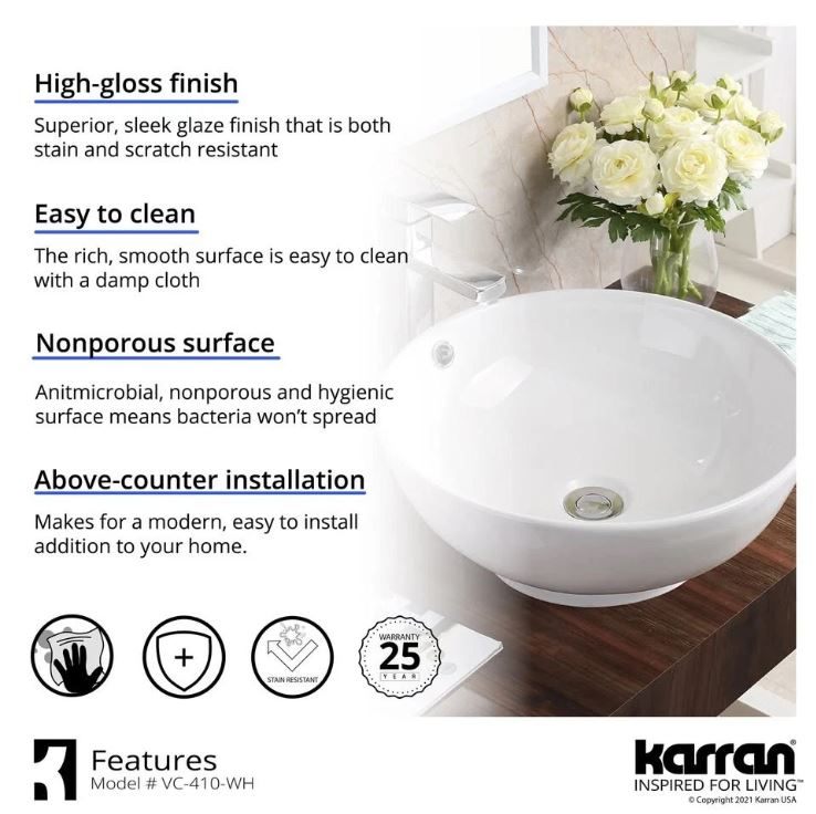 Karran Valera 17" White Vessel Sink Gently Used w/ Overflow - photo 4