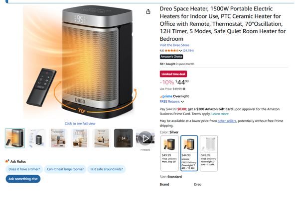 DREO Space Heater Indoor – 1500W Portable Heater (Like New) - photo 3