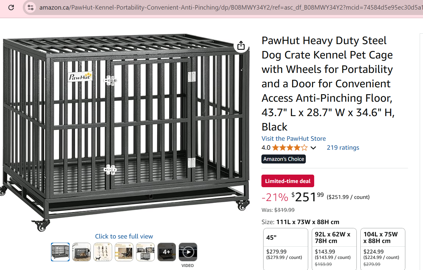 New PawHut 49" Heavy Duty Steel Dog Crate Kennel Cage w Wheels