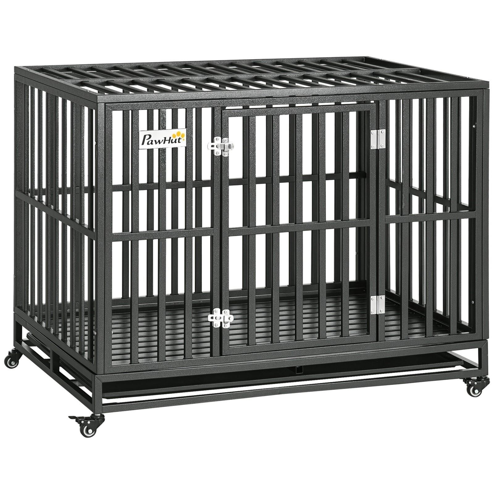 New PawHut 49" Heavy Duty Steel Dog Crate Kennel Cage w Wheels - photo 4
