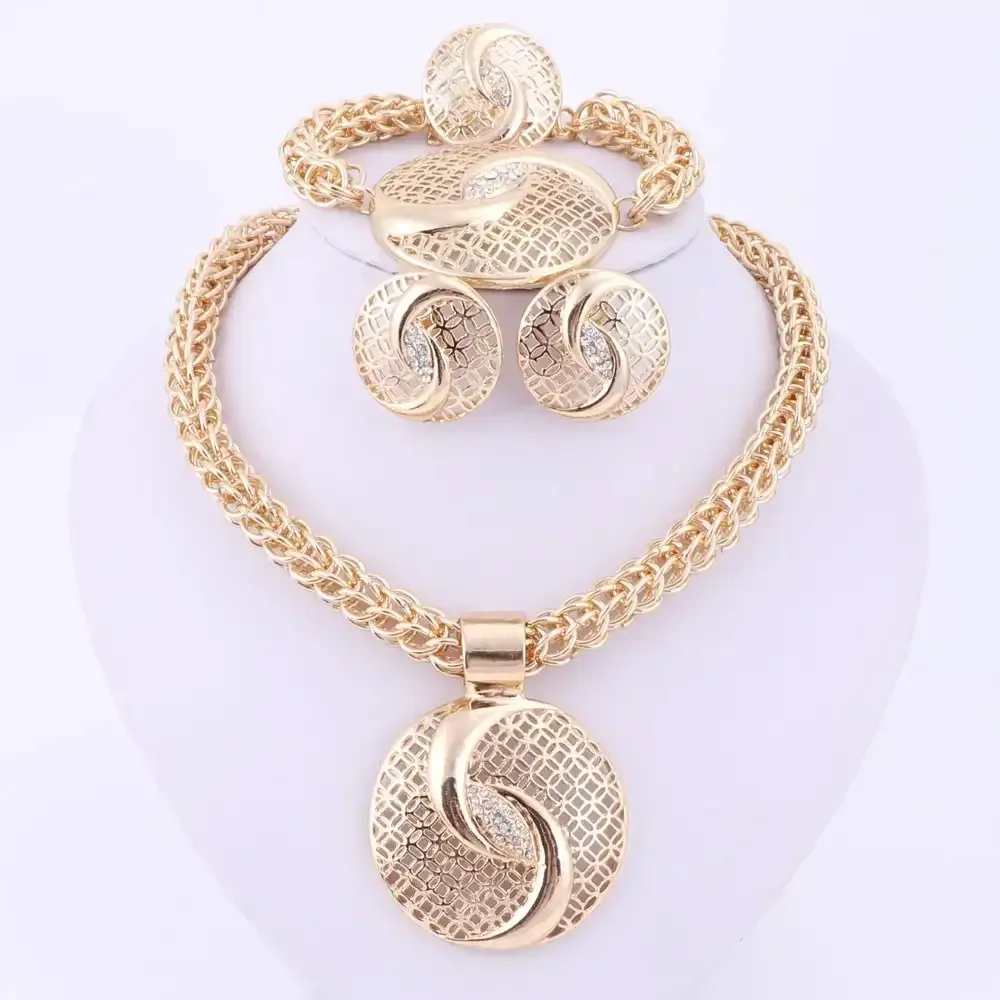 Gold with White Stones Thick Chain Jewelry Set thumbnail