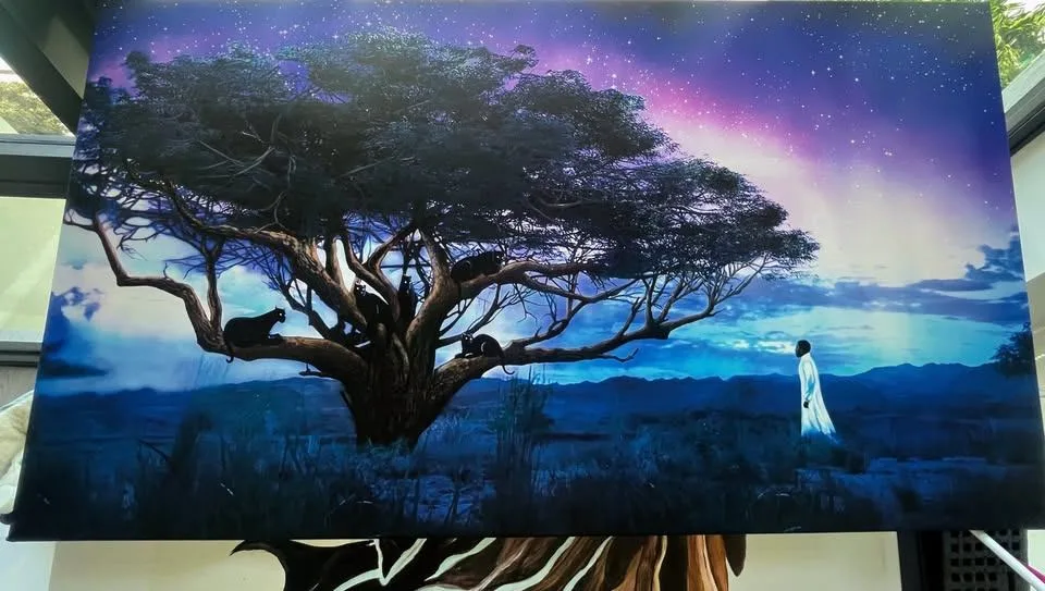 Tchala walk in the ancestral realm. Black Panther, on canvas