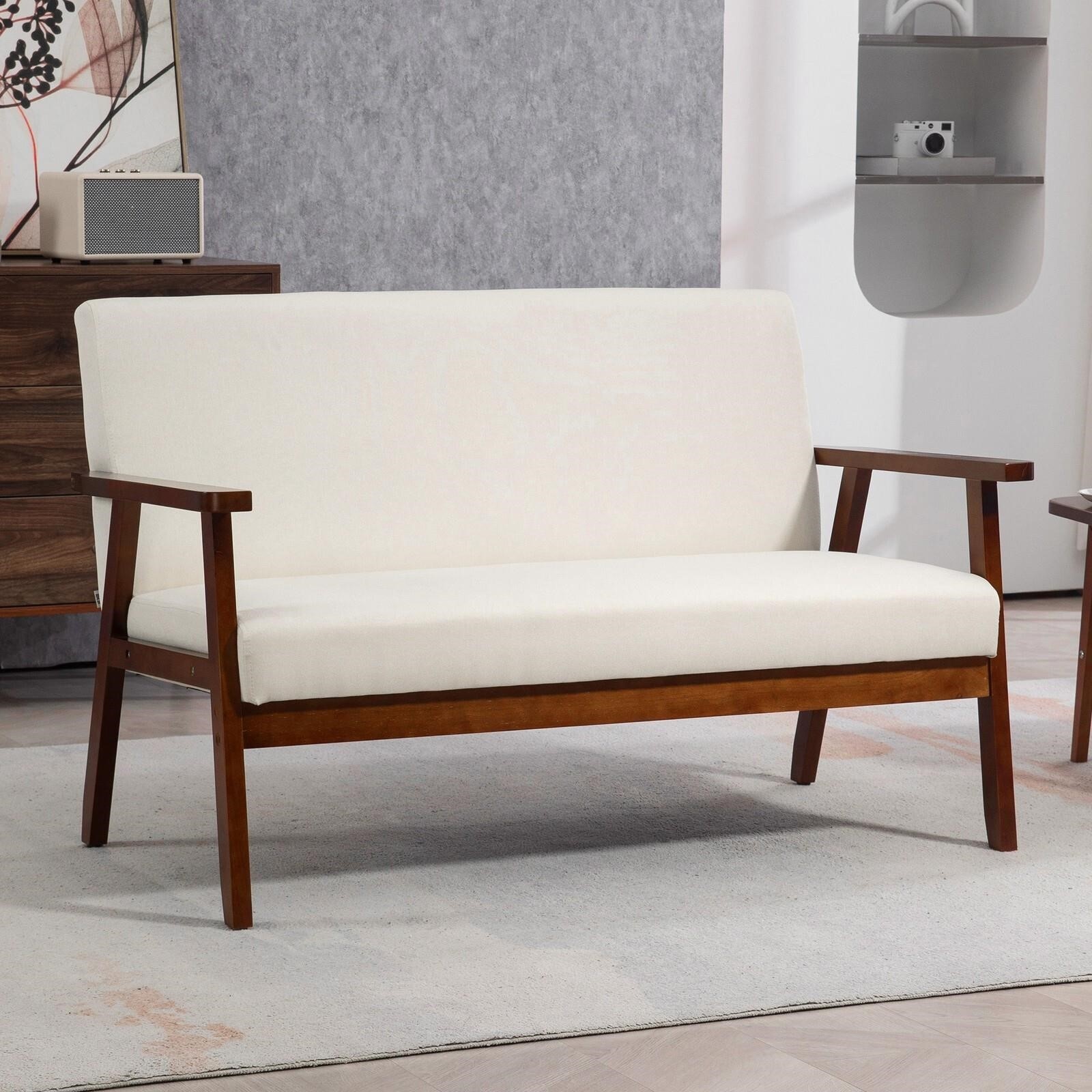 New-HOMCOM Compact Loveseat Sofa Couch- Cream White - photo 2