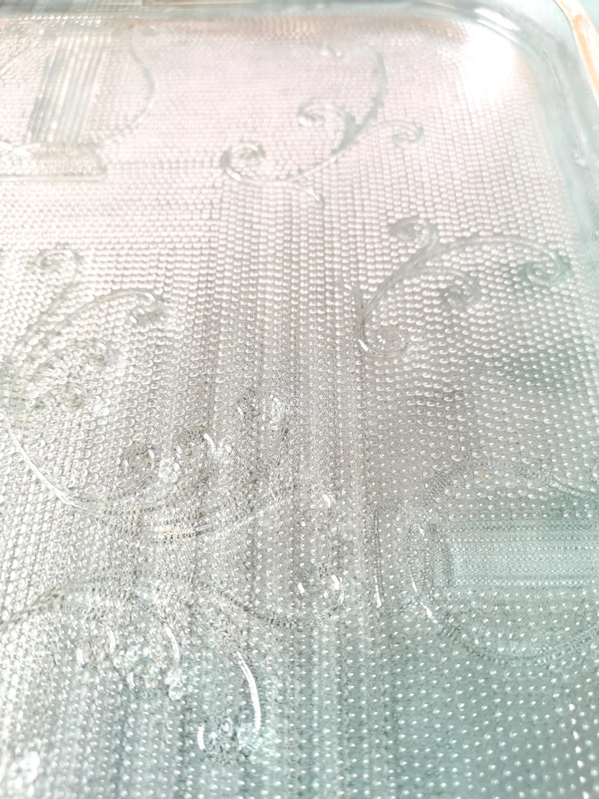 Jeannette Glass Tray Harp Texture Pressed Glass Gold Tinted Trim image indicator(5)