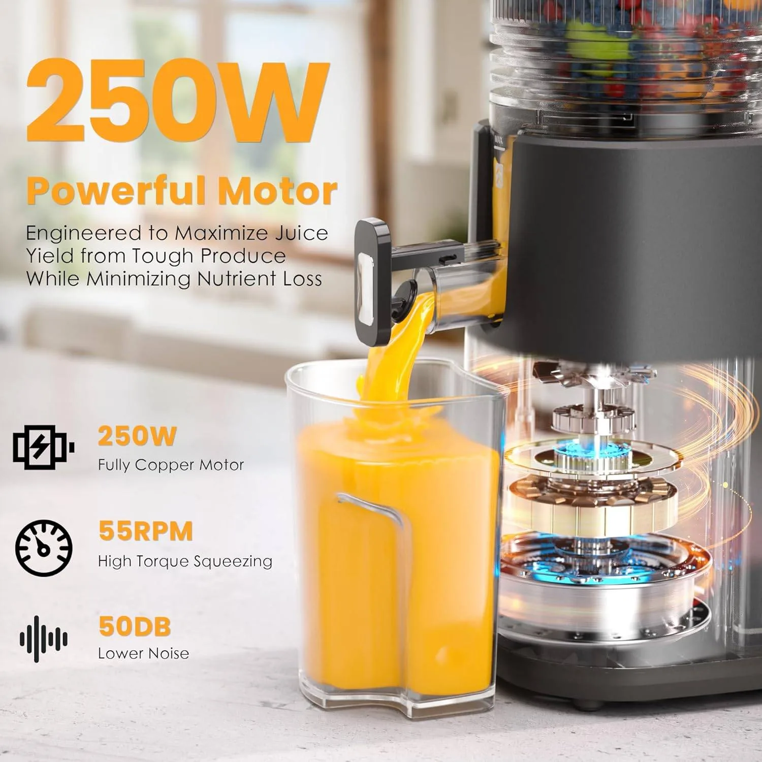 Cold Press Juicer, 5.5inch Wide Feed Chute Juicer Machine, thumbnail