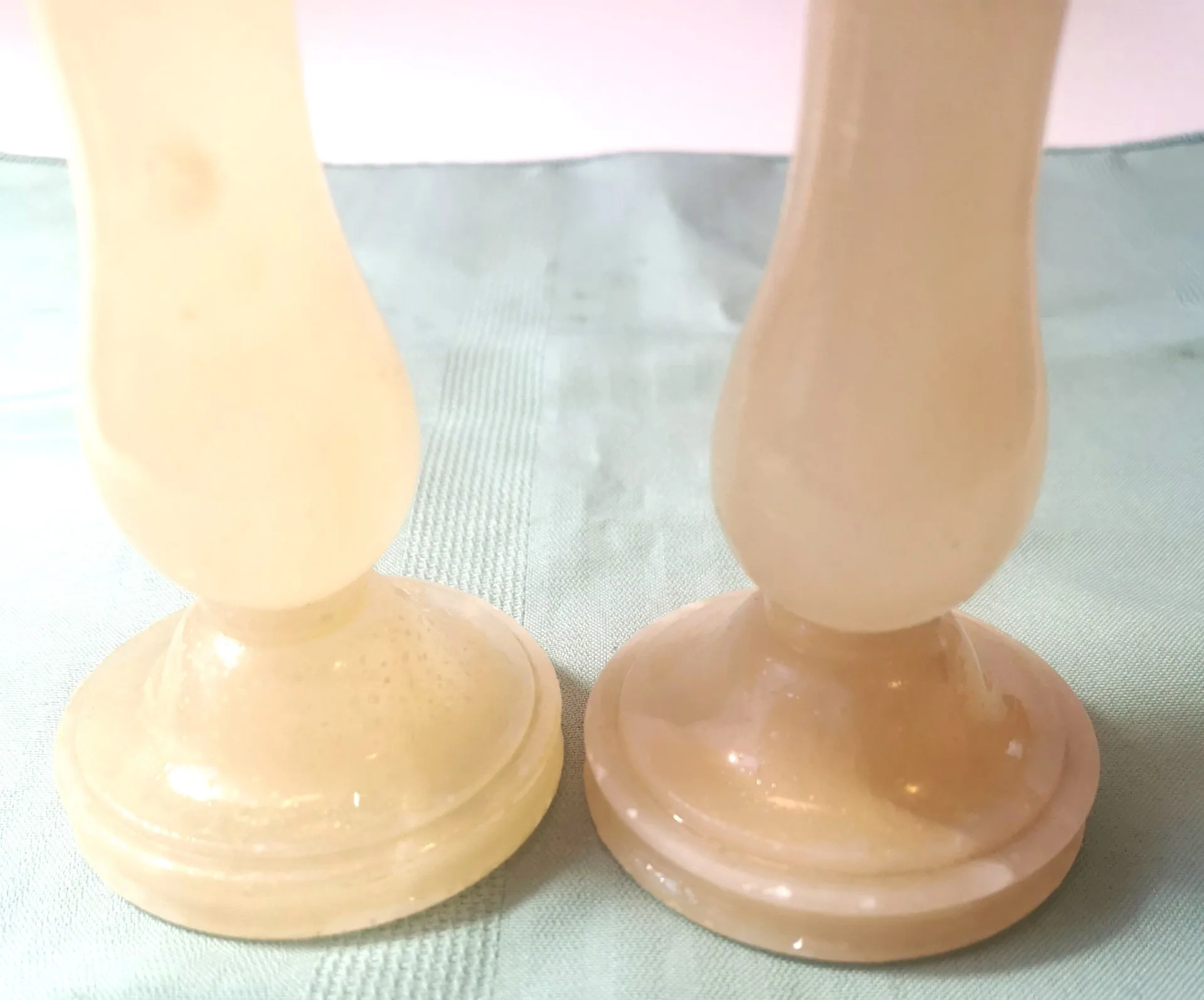 Alibaster Candle Holder Pair ONE DAMAGED Vintage Made in Italy image indicator(7)