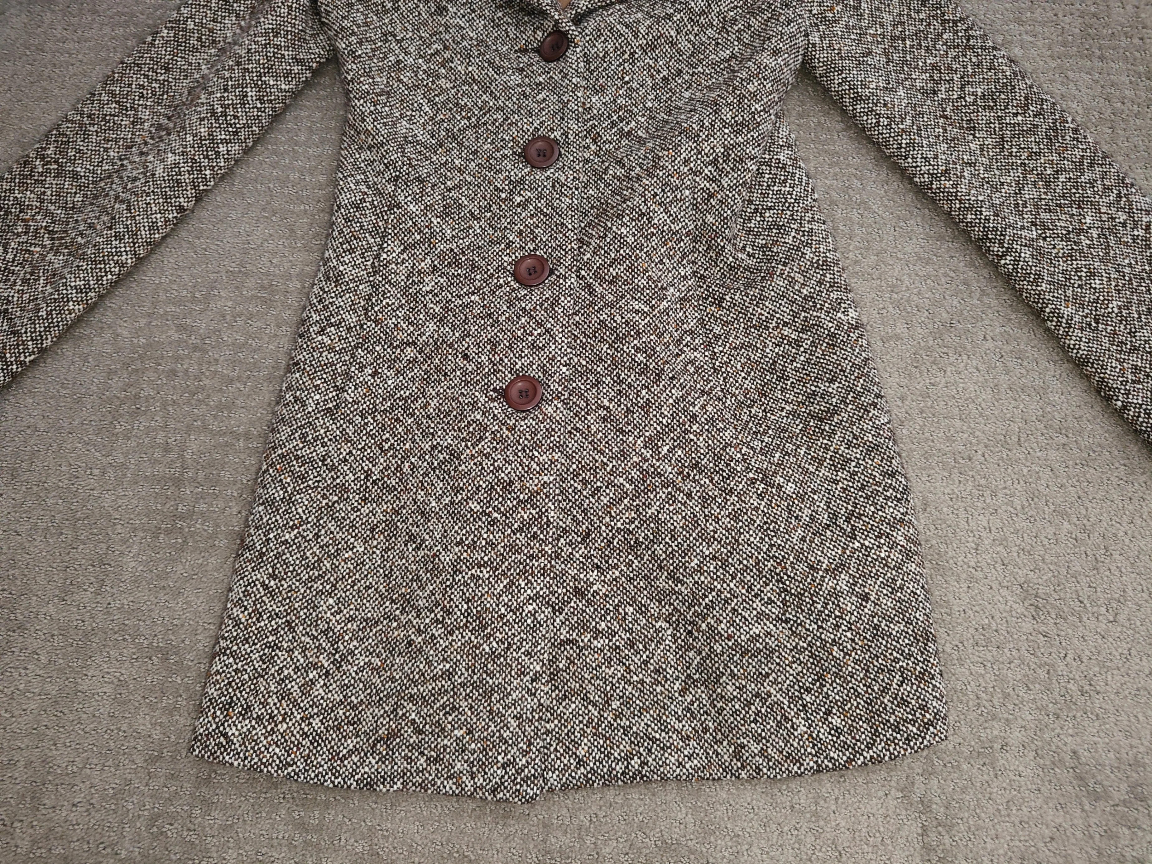 Women Wool Brown White Dress Button Coat Jacket - Size Medium image indicator(3)