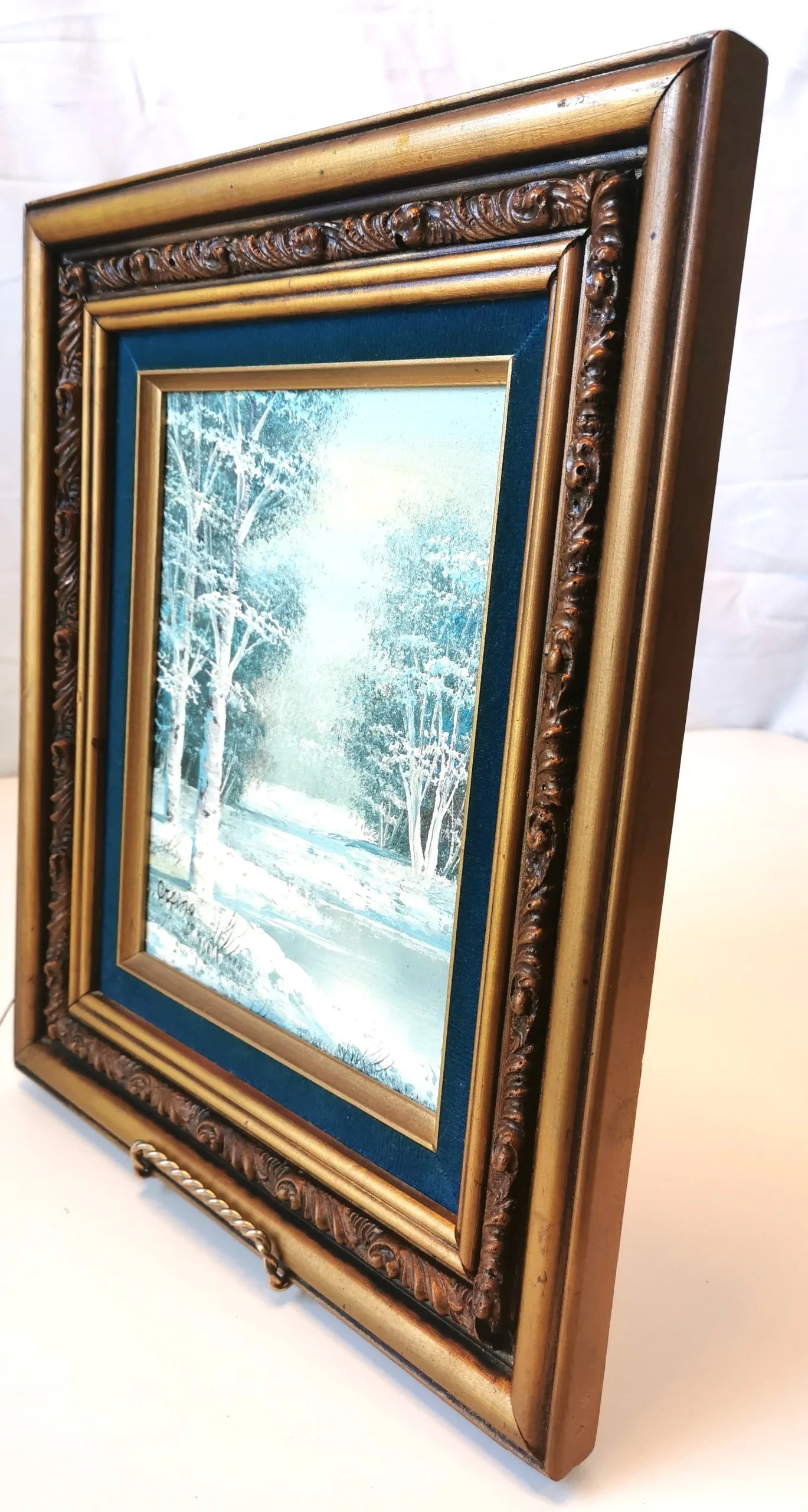 Vintage Signed Winter Landscape Oil Painting Ornate Gilded Frame image indicator(8)