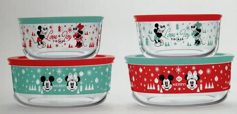 NEW SEALED Pyrex Mickey Minnie Christmas Glass Storage Set image indicator(4)
