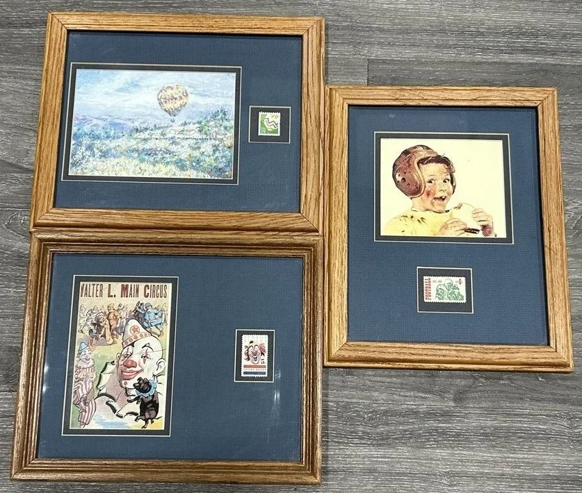 Framed US Stamp & Art Prints - Hot Air Balloon, Circus, Football thumbnail