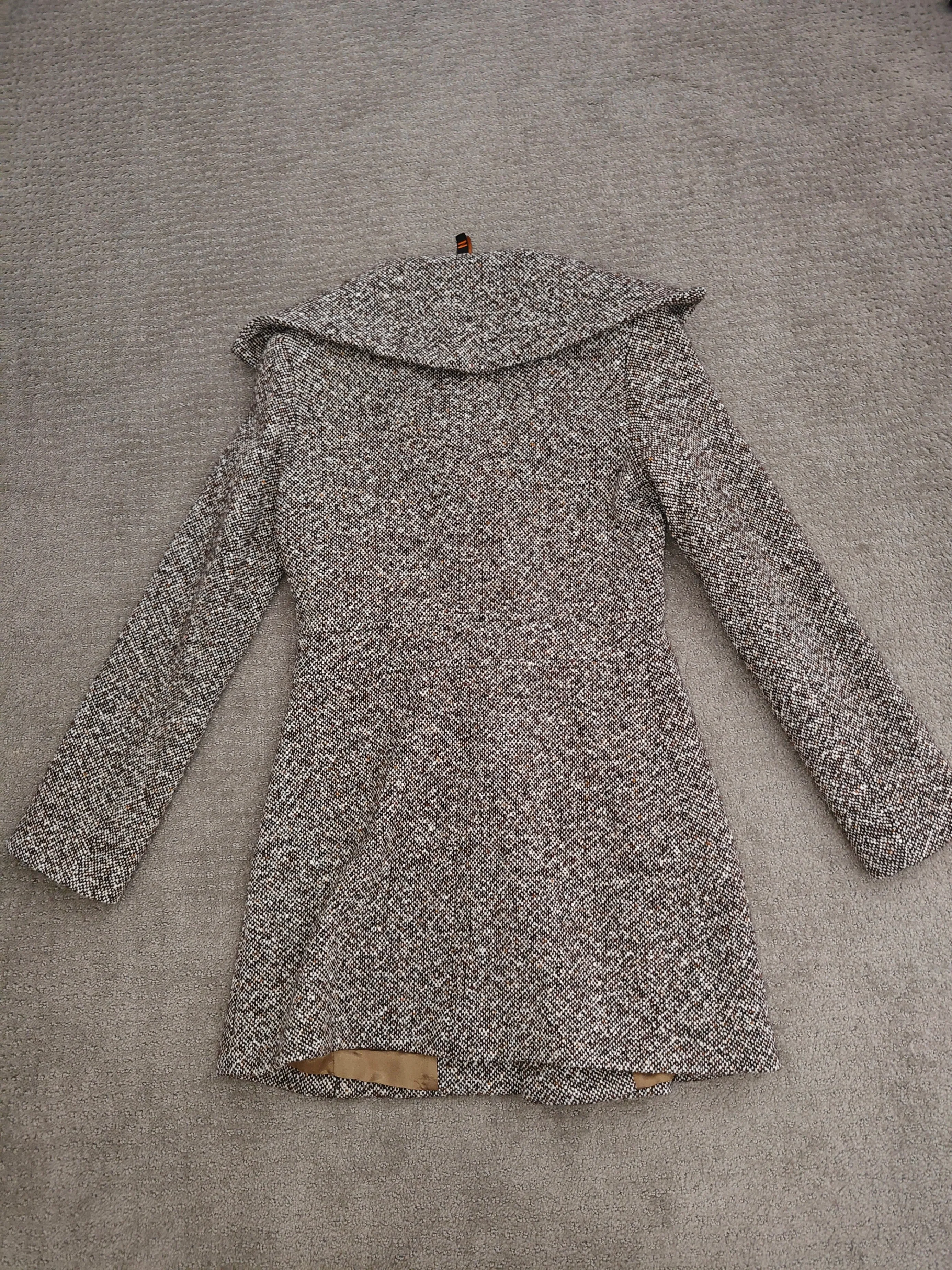 Women Wool Brown White Dress Button Coat Jacket - Size Medium image indicator(4)