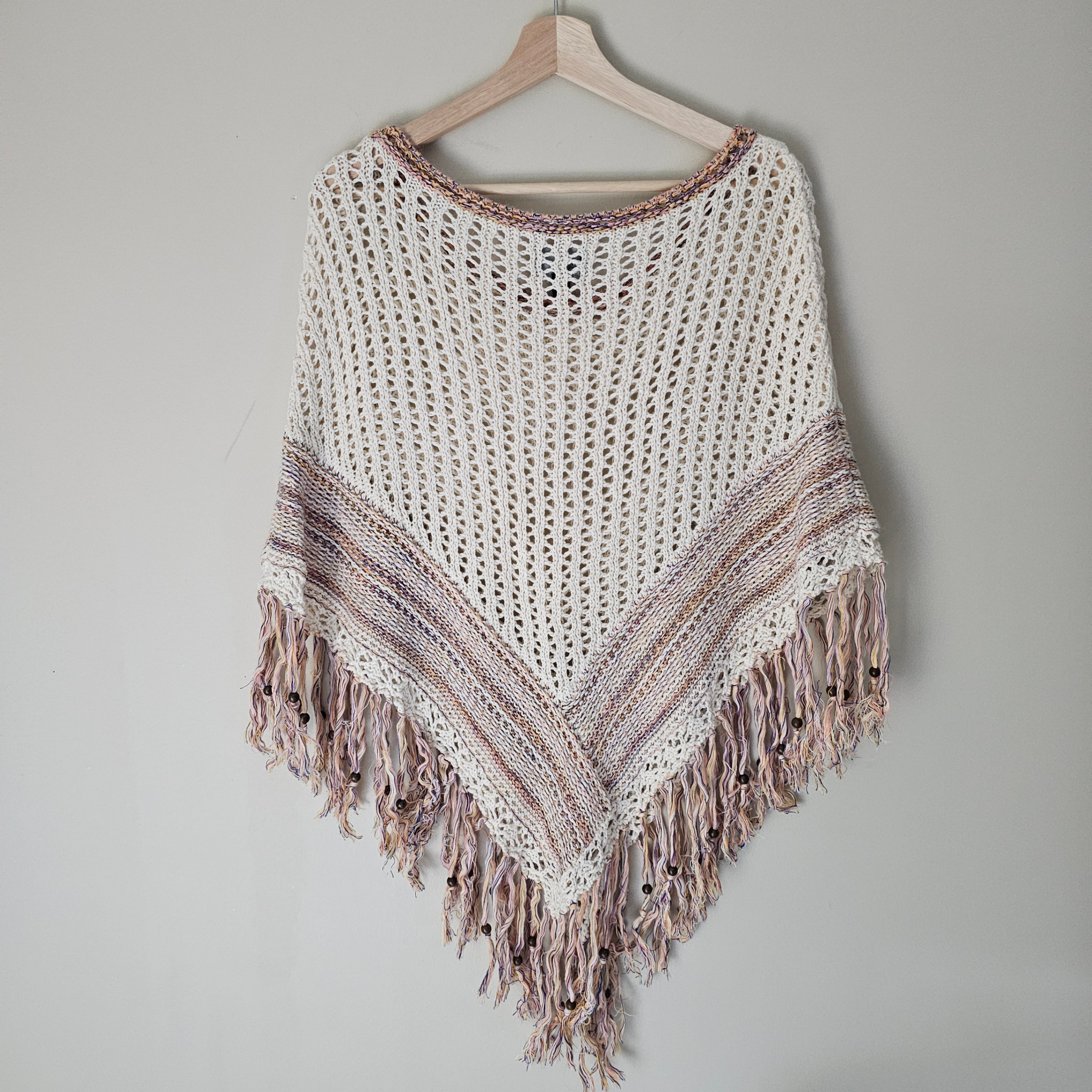 American Eagle Poncho - Cream w/ Pink/Yellow/Blue - Sz XS-S - photo 2