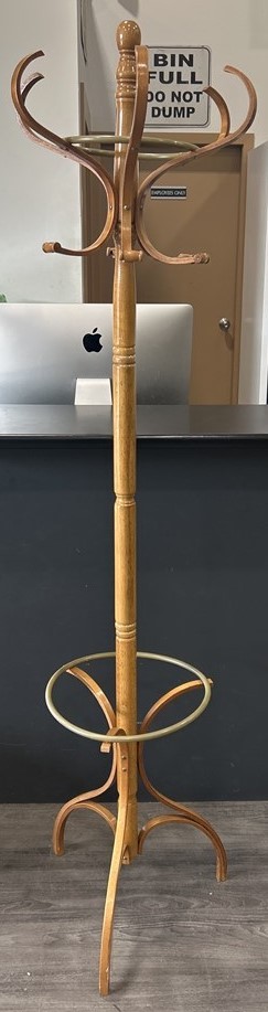 RARE MCM Bentwood & Brass Coat Rack – 6 ft Hall Stand