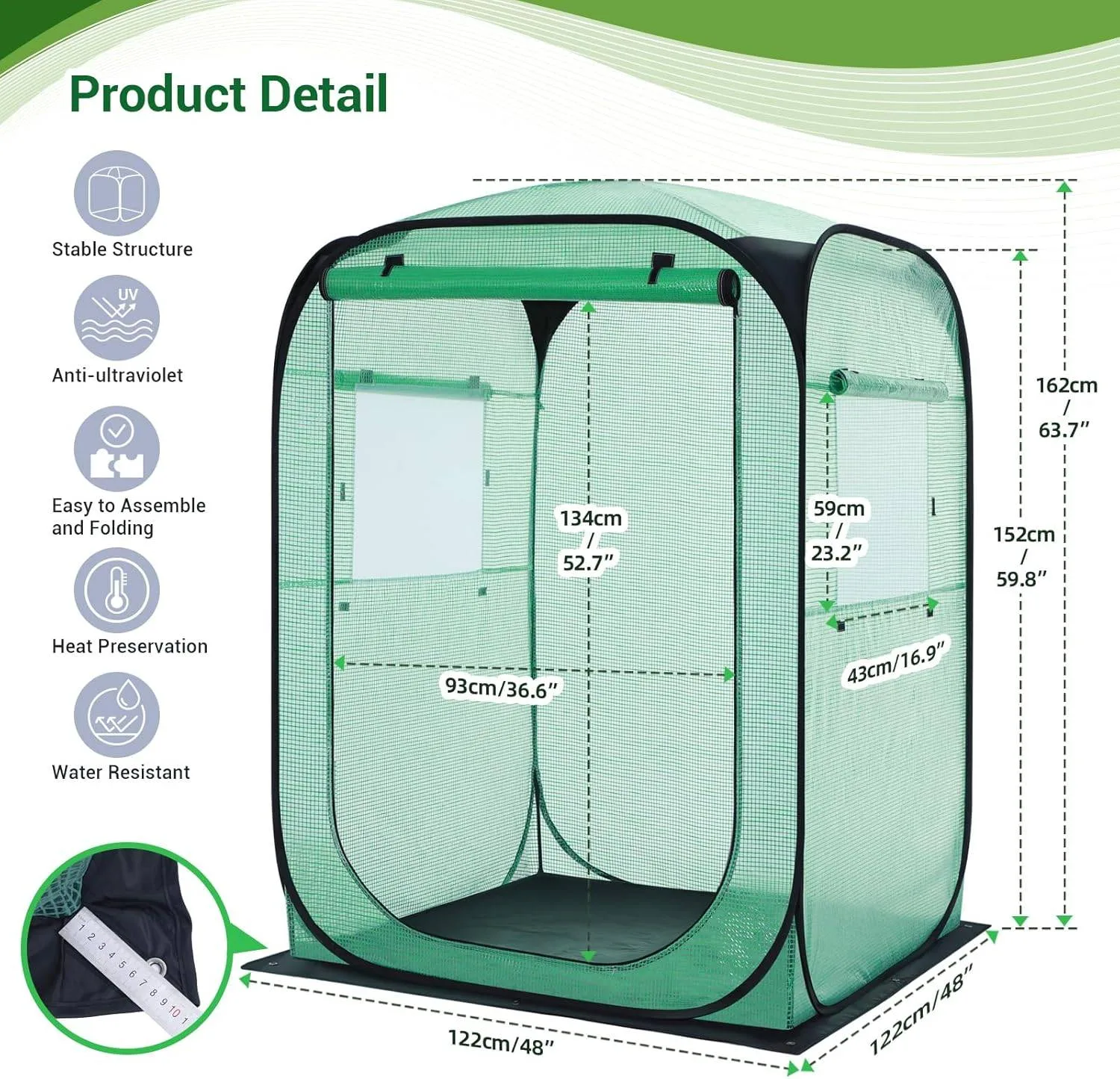 Walk-In Pop-Up Greenhouse 125x125x170 cm – Weatherproof image indicator(6)