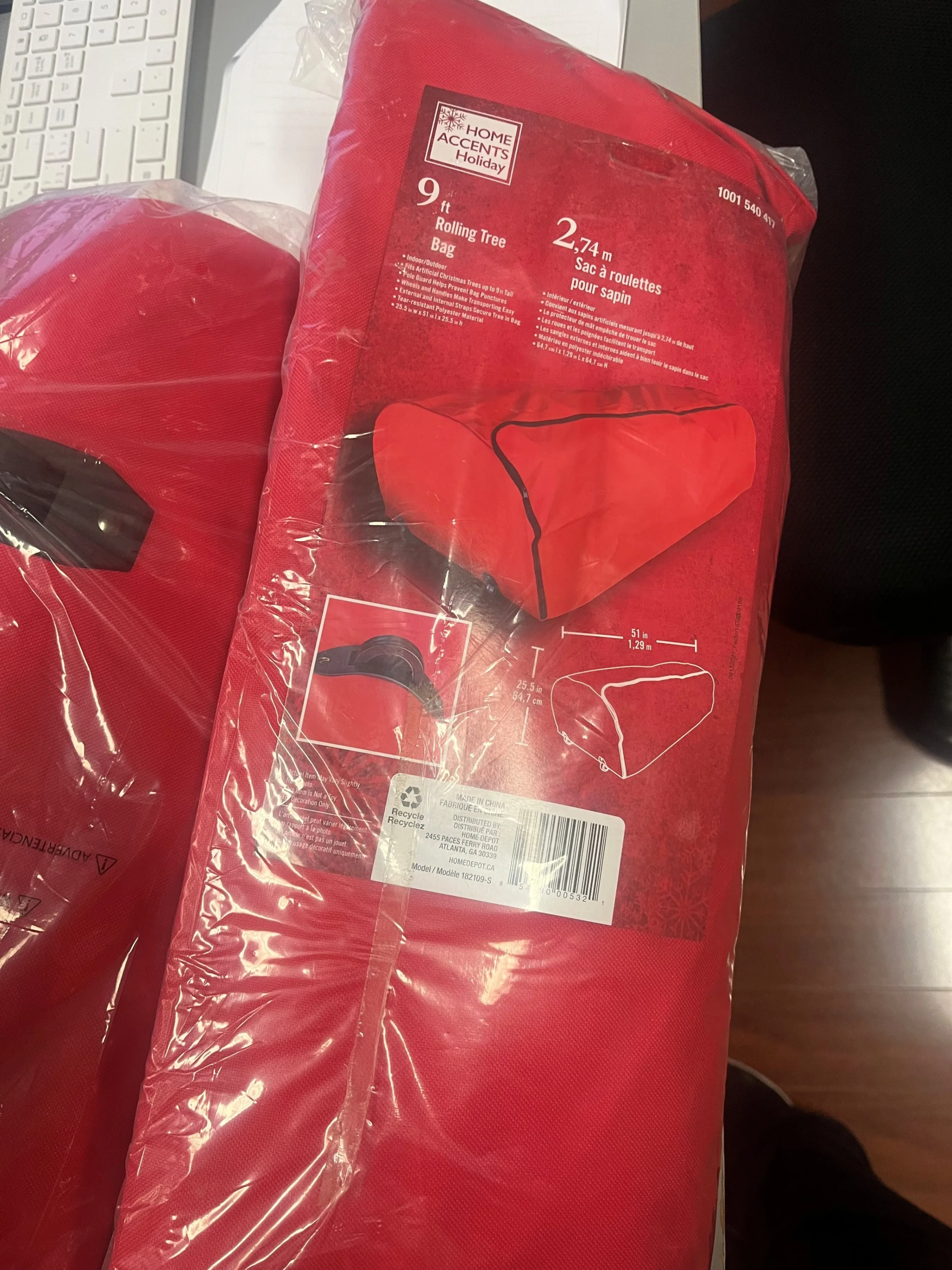 Red Collapsible Rolling Upright Christmas Tree Storage Bag