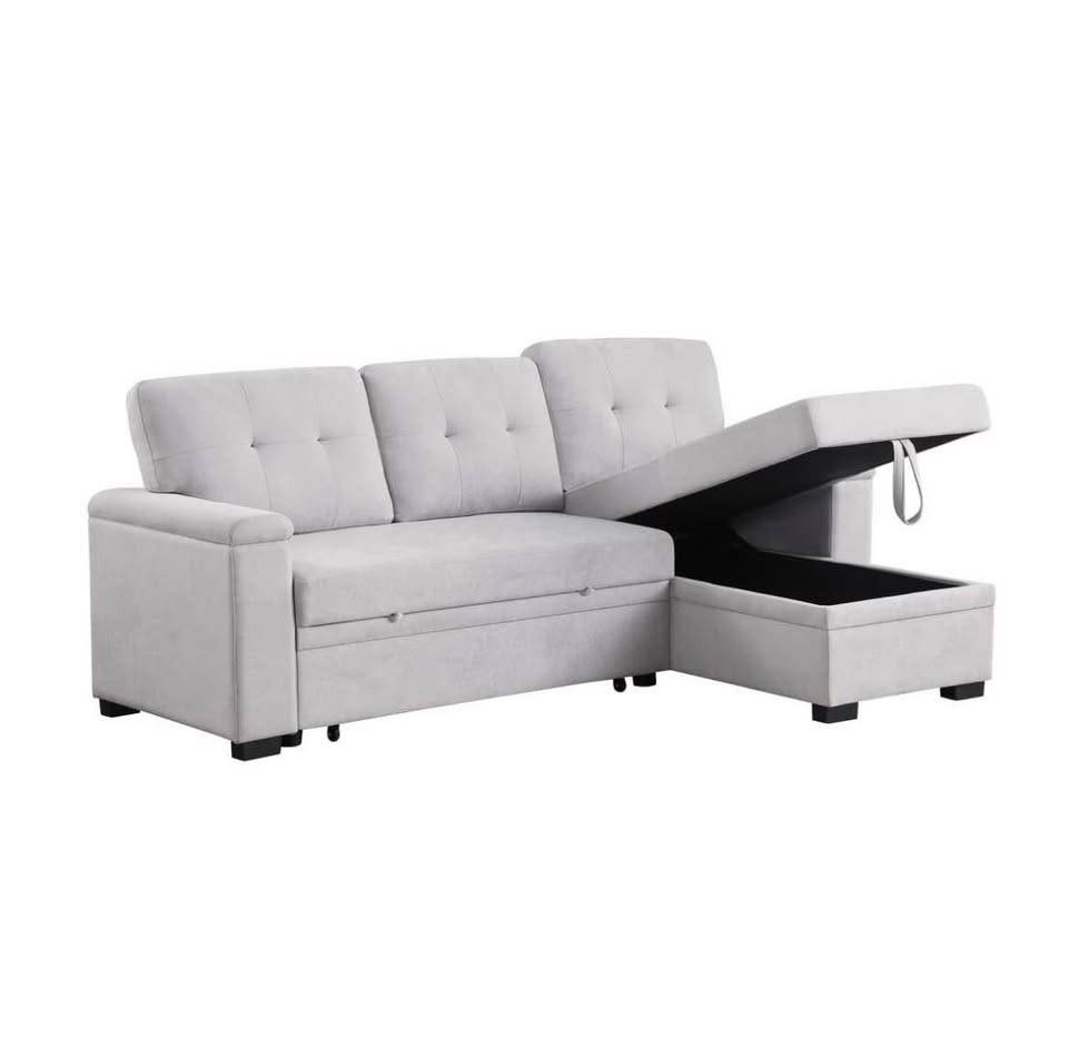 Linen Reversible Sleeper Sofa with Storage