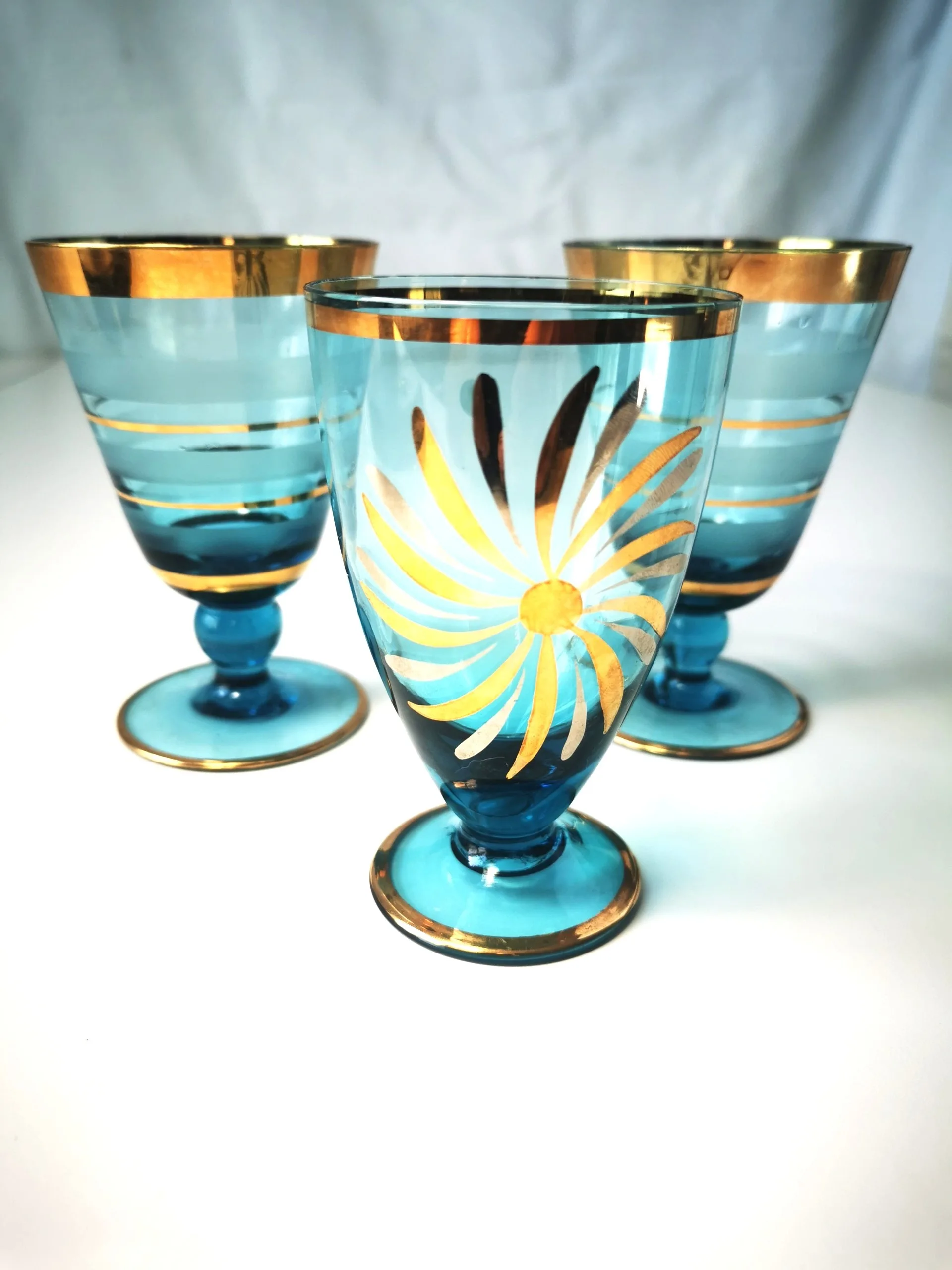 Turquoise Glassware with Gold Accents - Elegant Collectible Set image indicator(4)