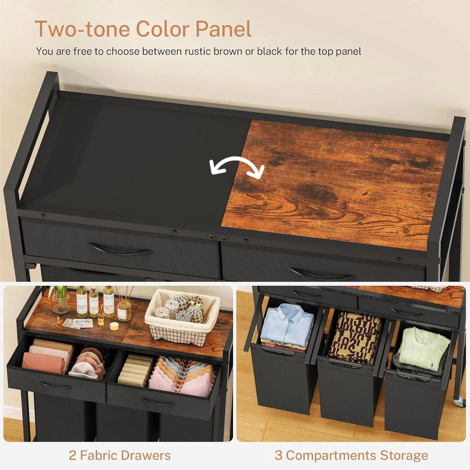 3-Compartment Laundry Hamper with Wheels – 80L x 32W x 79.5H cm image indicator(5)