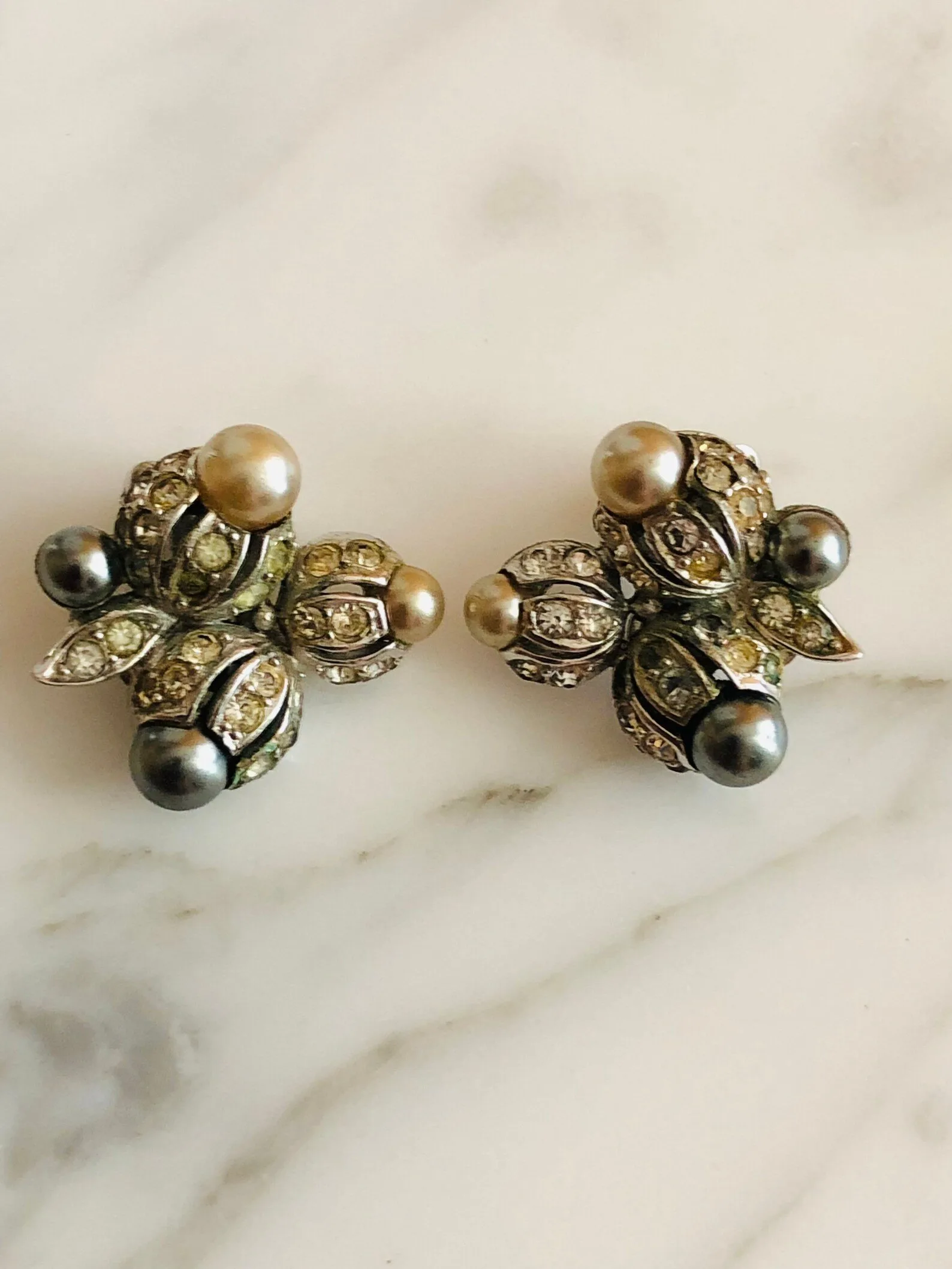 Art Nouveau Boucher Earrings Vintage Clip-ons - SIGNED thumbnail
