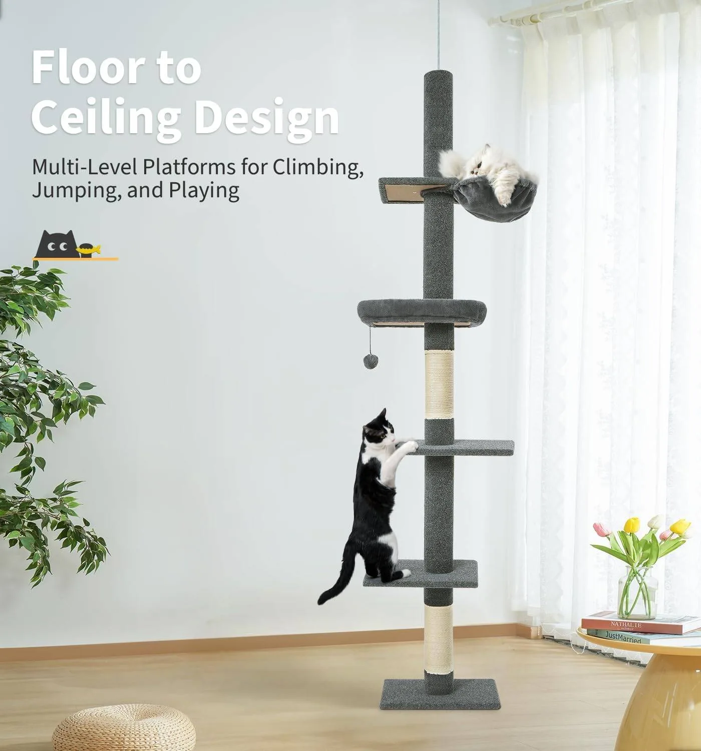 Floor to Ceiling Cat Tree (96-108") in Grey thumbnail