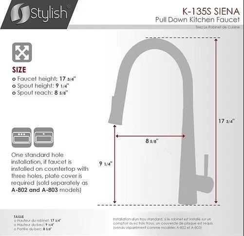 STILYSH Kitchen Sink Faucet Single Handle Brushed Finish K-135S - photo 5