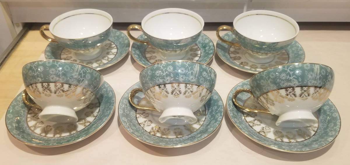 Vintage Y.C.T.C. Porcelain Tea Cup & Saucer Set Gold 6 Pairs