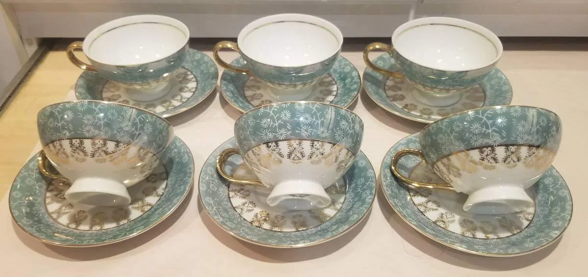 Vintage Y.C.T.C. Porcelain Tea Cup & Saucer Set Gold 6 Pairs thumbnail