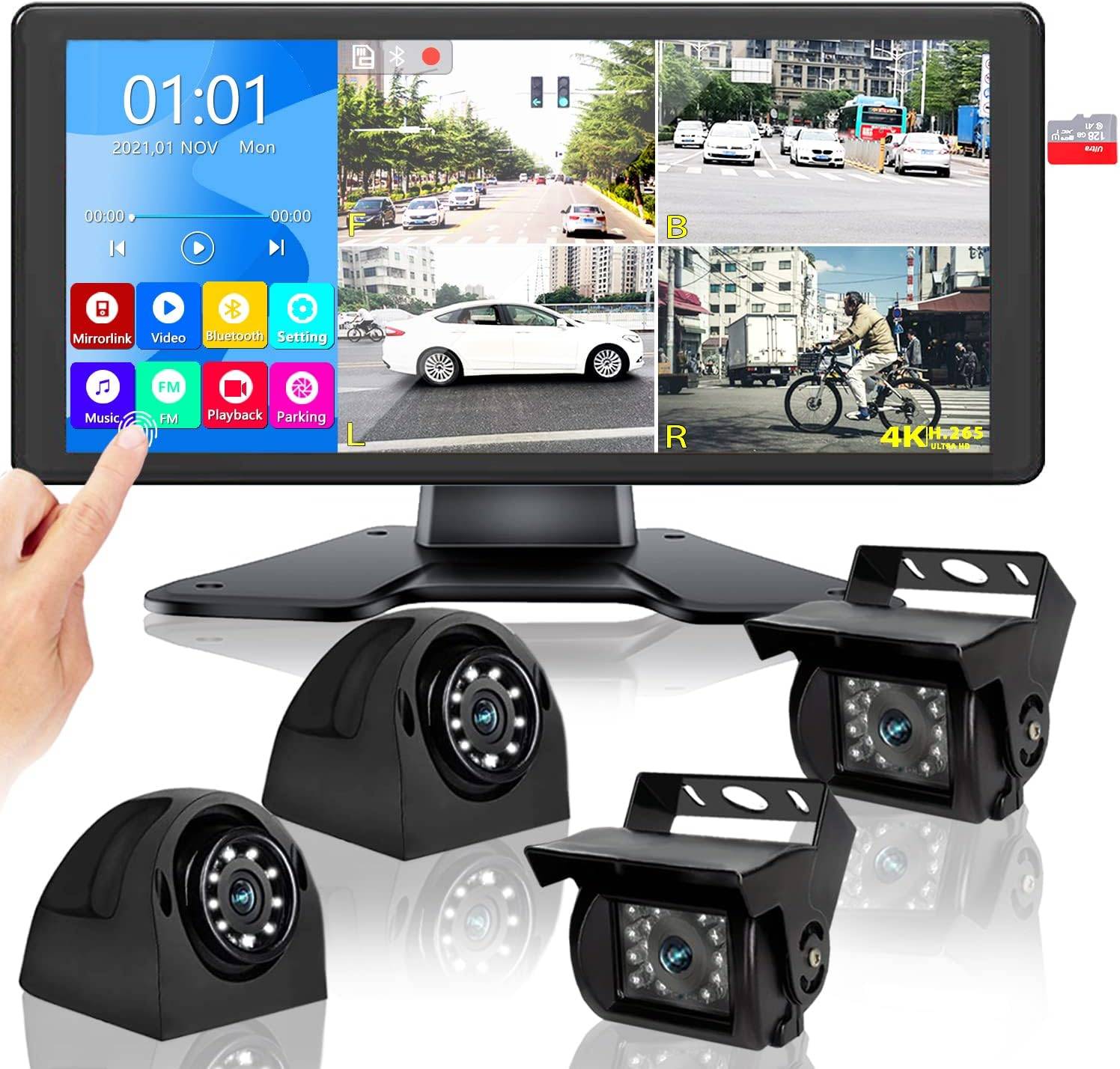 RV Backup Camera System with 10.36'' 4K Monitor - 4 HD 1080P