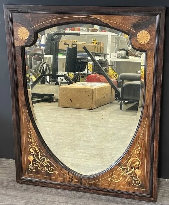 Victorian Antique Marquetry Mirror – Shield Glass Design 30x37.5 thumbnail
