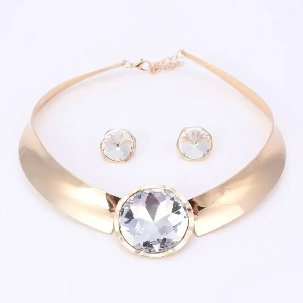 Fashionable Collar Choker With Crystal Pendant Necklace &Earring thumbnail