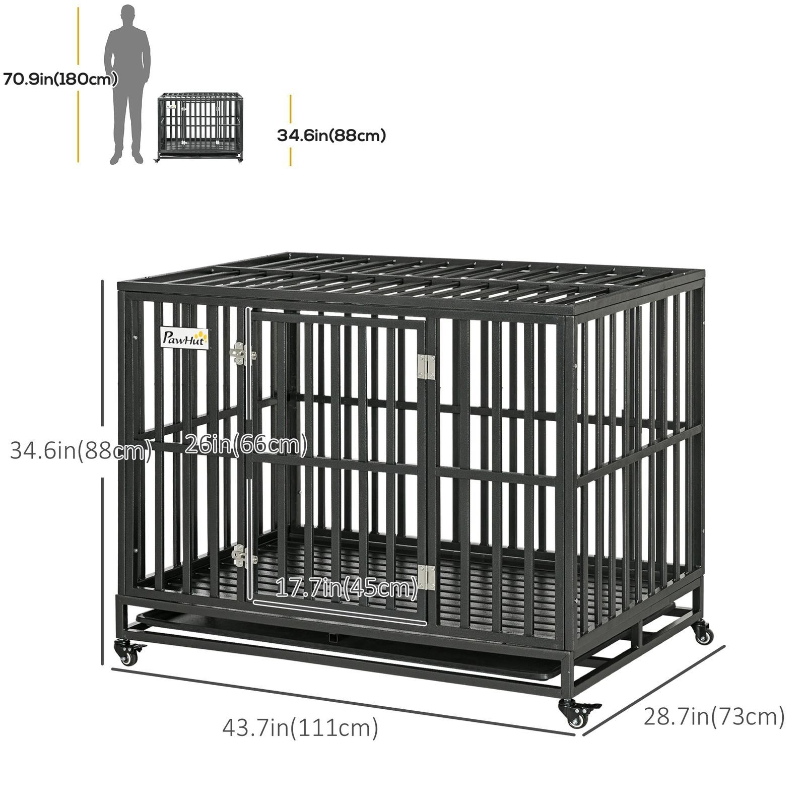 New PawHut 49" Heavy Duty Steel Dog Crate Kennel Cage w Wheels - photo 3