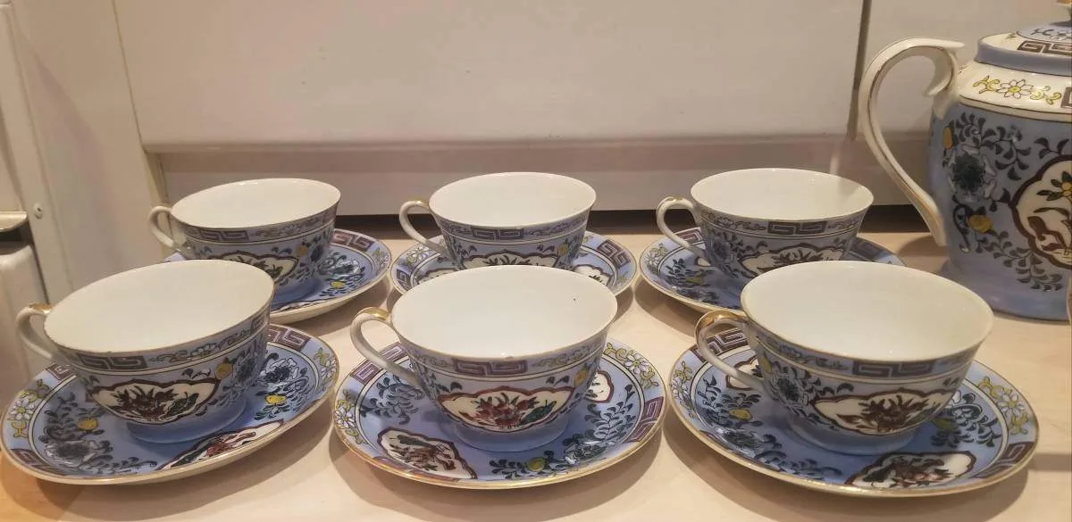 Antique Porcelain 24 Piece Tea Set Hand-Painted Floral 1920s–30s image indicator(2)