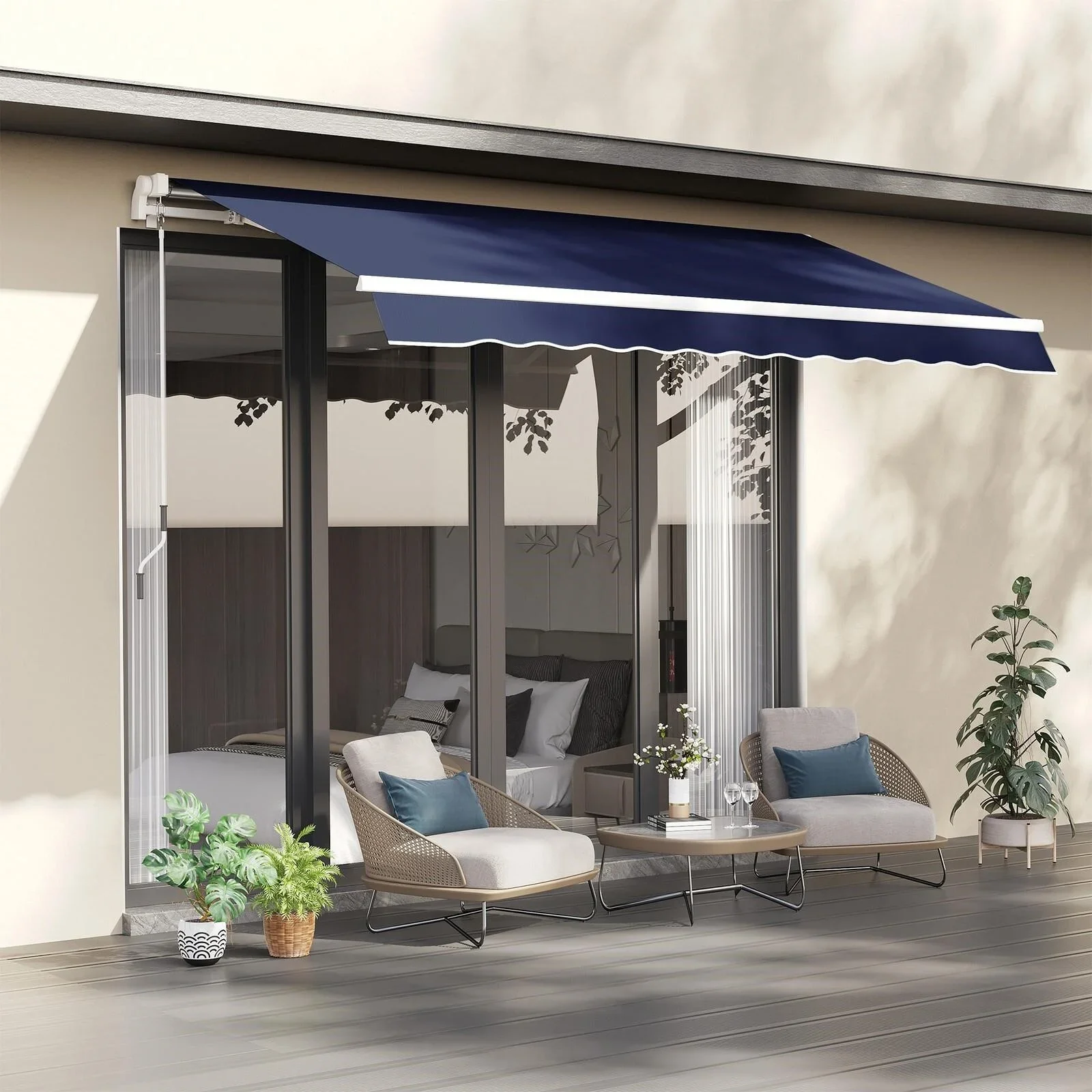New: Awning, 10' x 8' Manual Retractable, with Alum. Frame, Blue