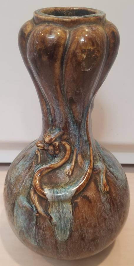 Vintage Chinese Dragon Vase – Applied Relief, Drip Glaze, 10.5" - photo 2
