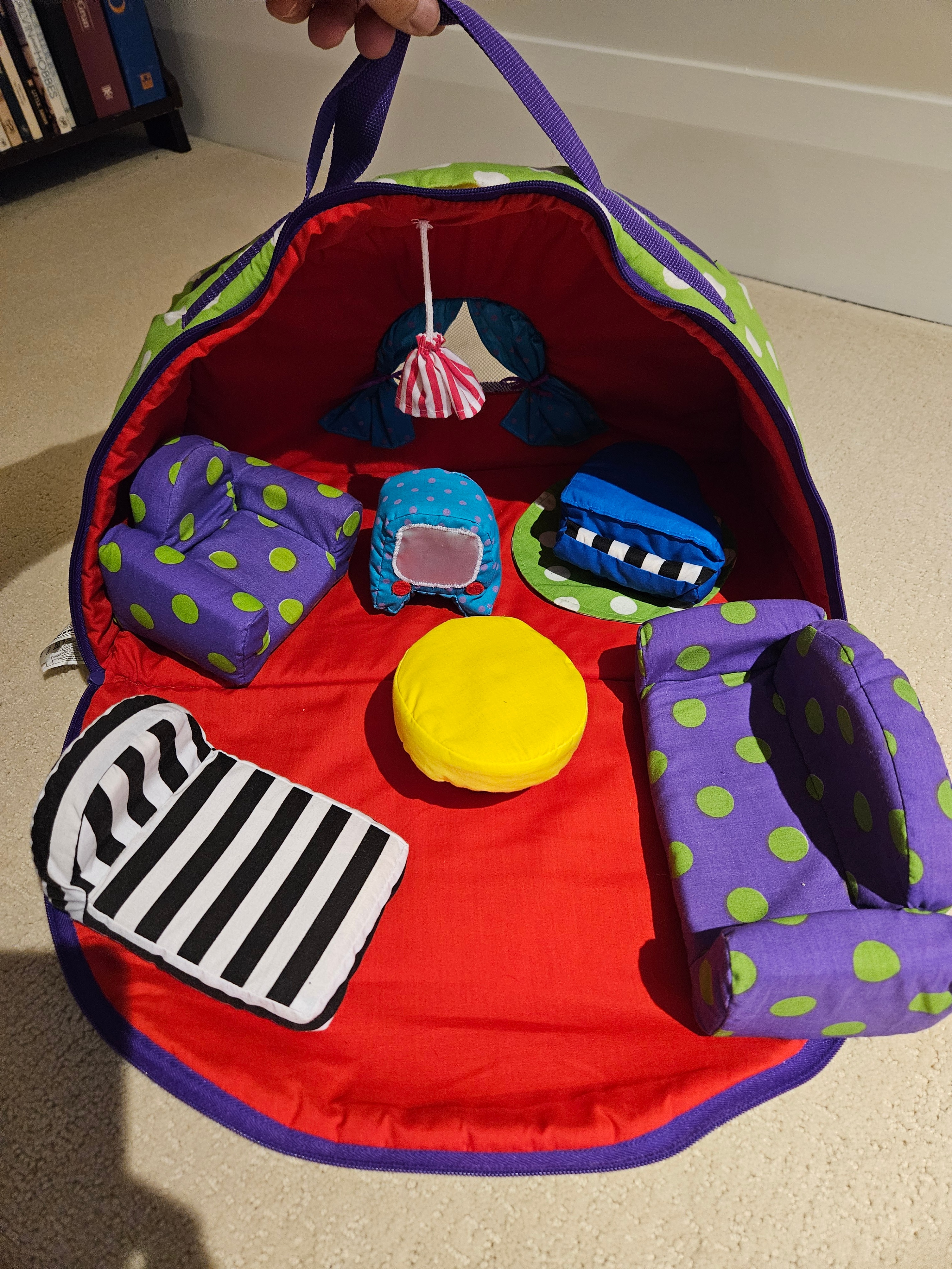 Child's plush toy house with furniture