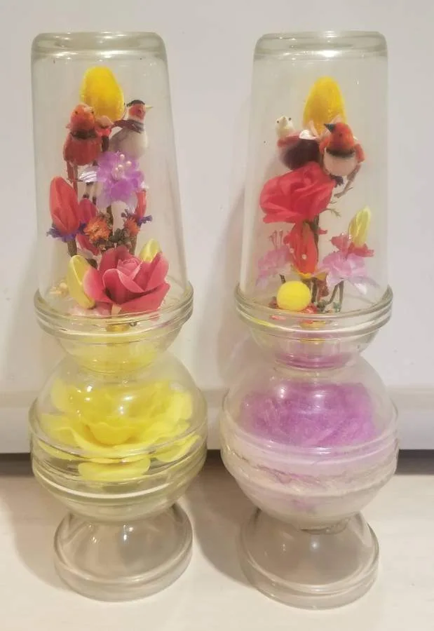 Vintage Glass Floral Dome Display Pair – 10.5” Tall thumbnail