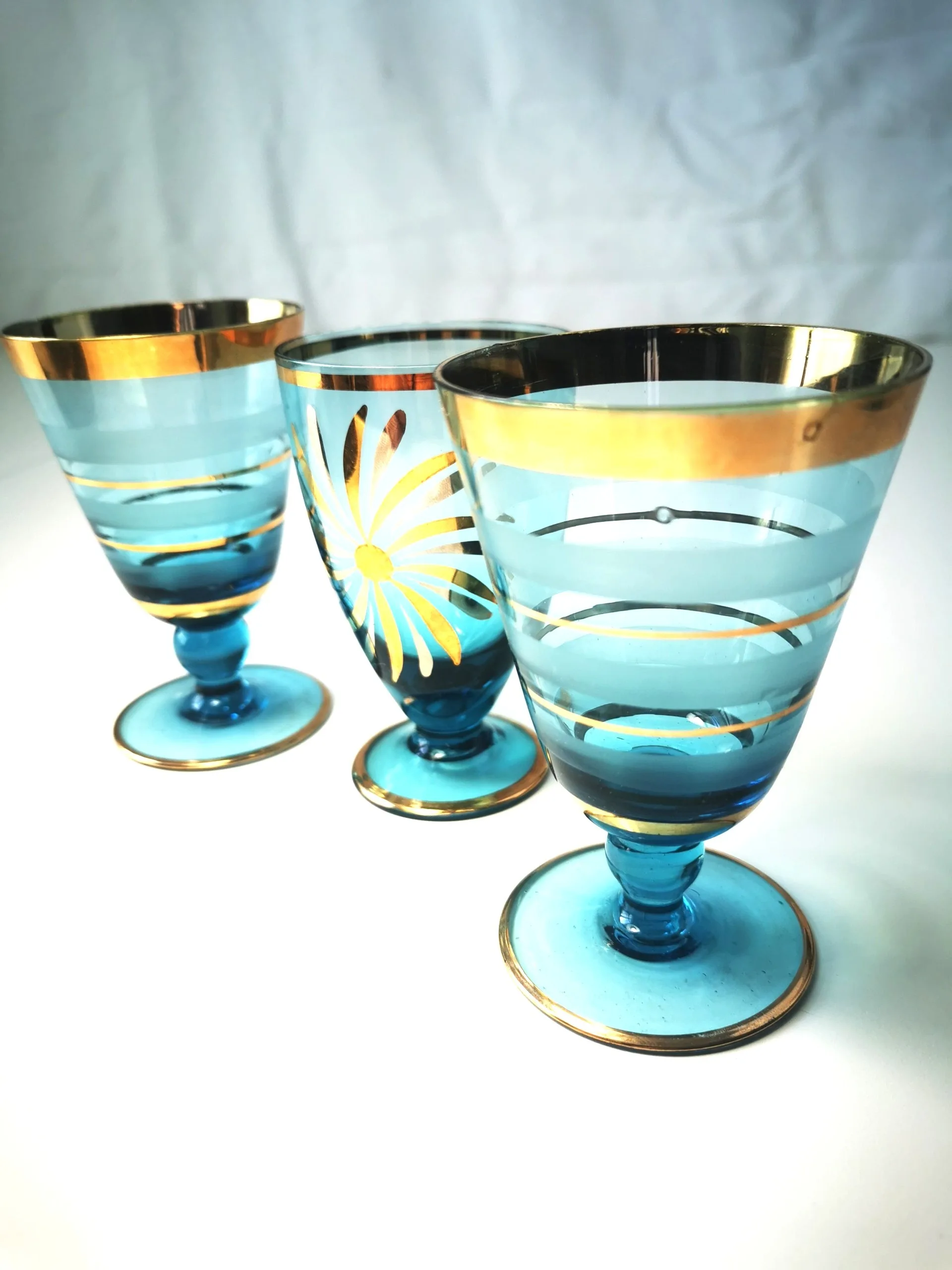 Turquoise Glassware with Gold Accents - Elegant Collectible Set image indicator(9)