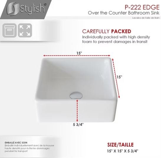 STYLISH 15'' Vessel Bathroom Sink EDGE P-222 - photo 5