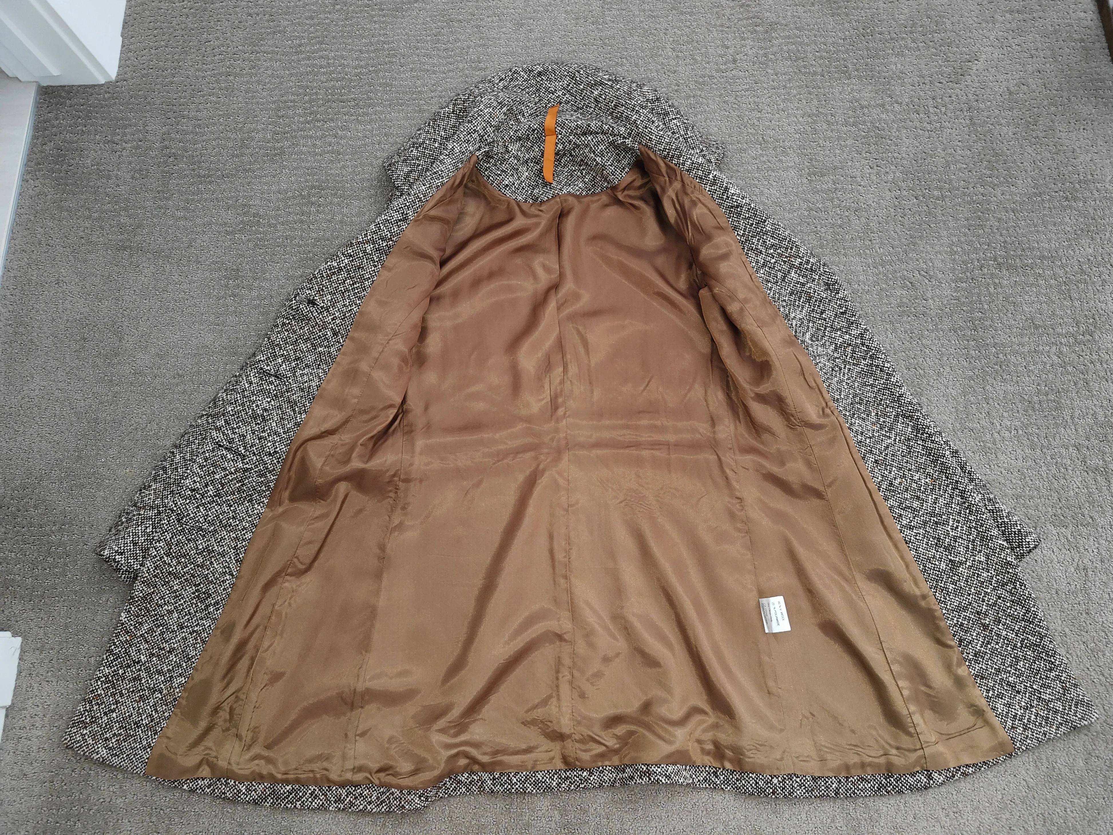 Women Wool Brown White Dress Button Coat Jacket - Size Medium image indicator(7)