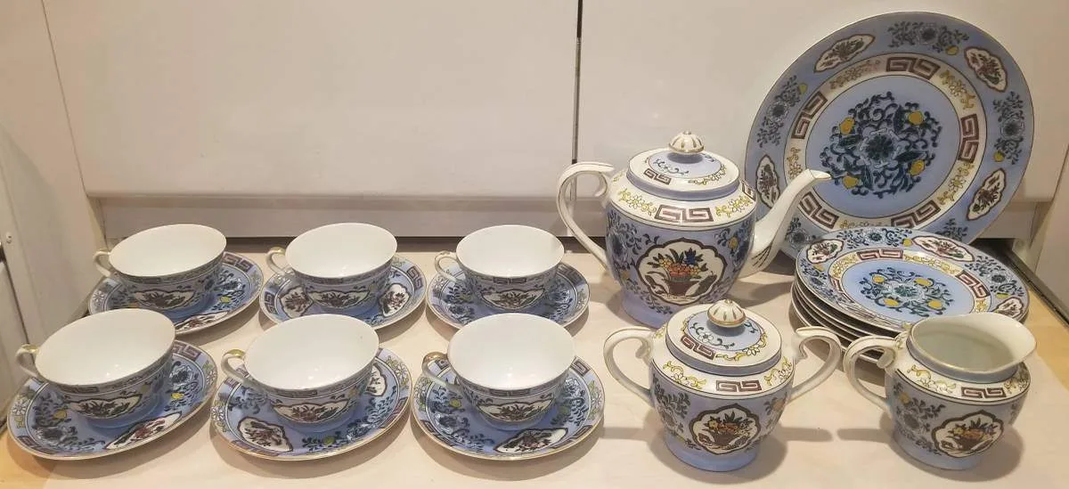 Antique Porcelain 24 Piece Tea Set Hand-Painted Floral 1920s–30s thumbnail
