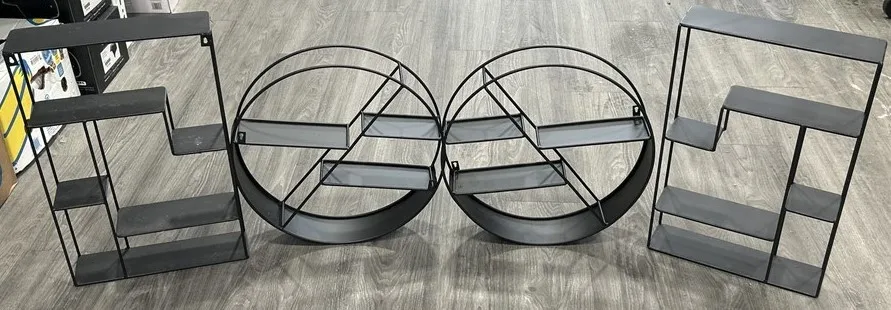 4 Black Metal Wall Display Shelves – Round & Rectangular (18”) thumbnail