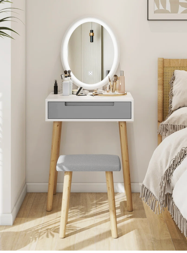 Vanity Table Set with Adjustable Brightness Mirror and Stool - photo 2