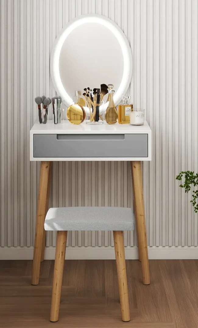 Vanity Table Set with Adjustable Brightness Mirror and Stool image indicator(3)
