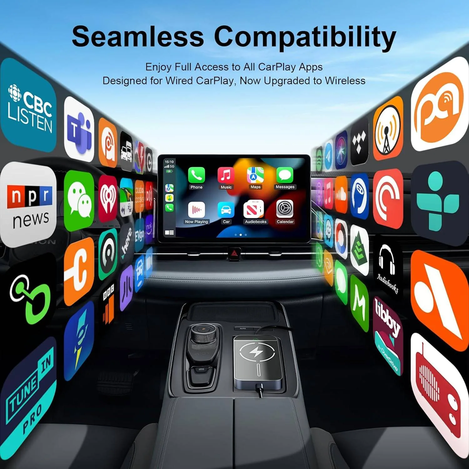 Wireless CarPlay Adapter with 15W Fast Wireless Charging thumbnail