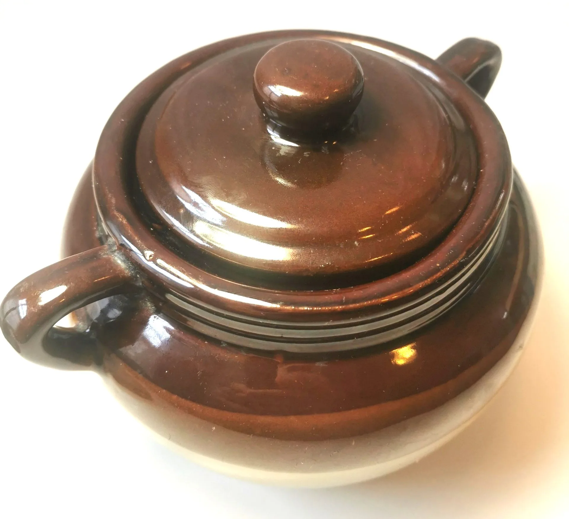 Crock Stoneware Bean Pot Vintage Double Handle Made in Taiwan image indicator(9)